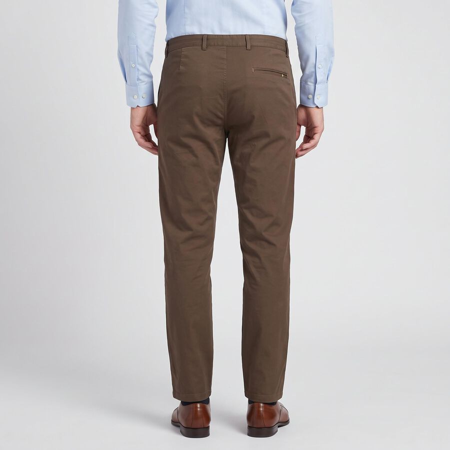 Men's Brown Slim Fit Flat-Front Trousers, Brown, large