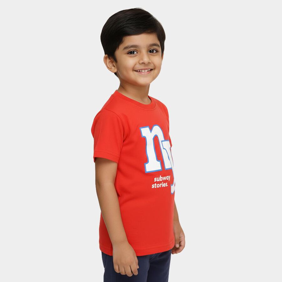 Boys Bright Cherry Red Crew Neck Casual T-Shirt, Red, large image number null