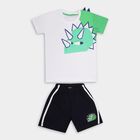 Boys' White Cotton Round Neck Printed Baba Suit, नेवी ब्लू, small image number null