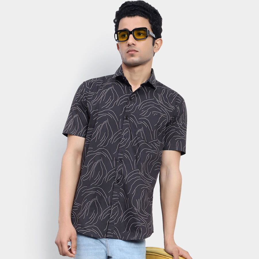 Cotton Printed Casual Shirt, Black, large image number null