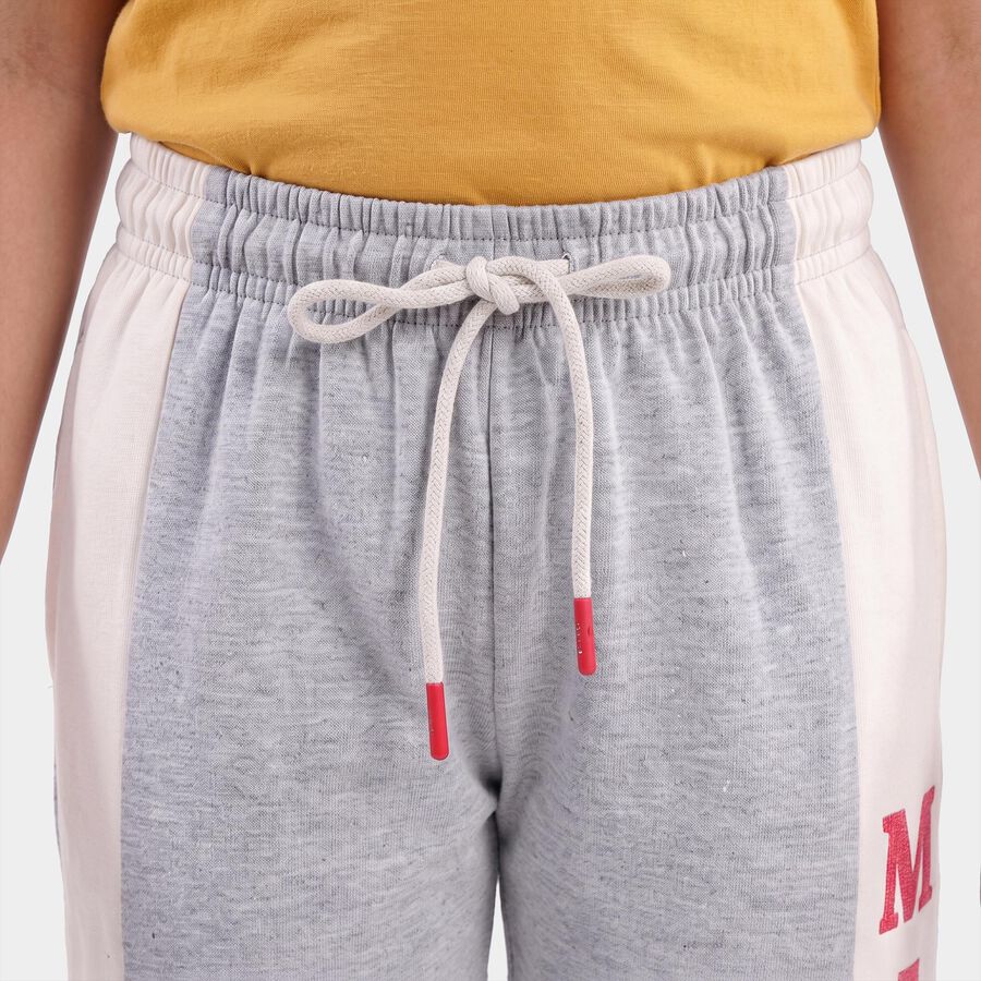 Girls' Grey Jogger Fit Typographic Print Pyjama, Light Grey, large