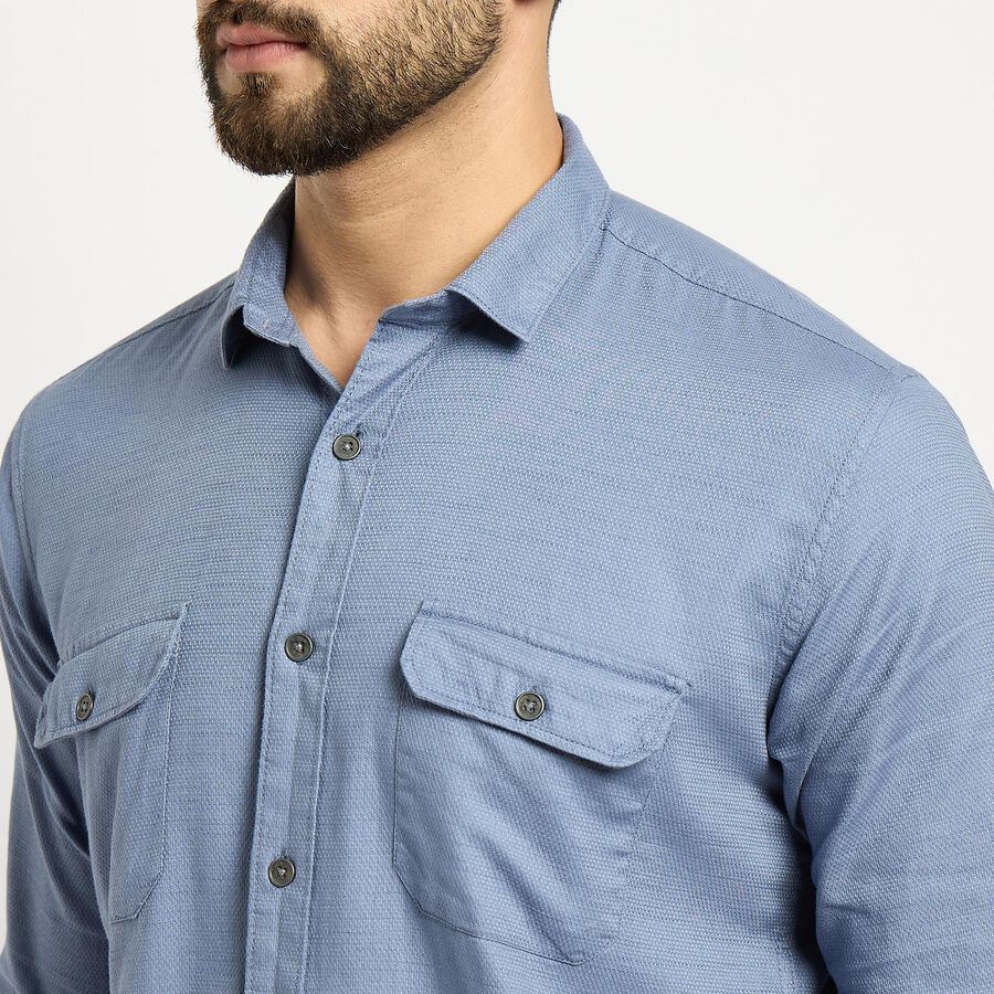 Men's 100% Cotton Casual Shirt, Mid Blue, large image number null