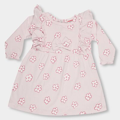Infants' Soft Pink Floral Printed Ruffled Frock