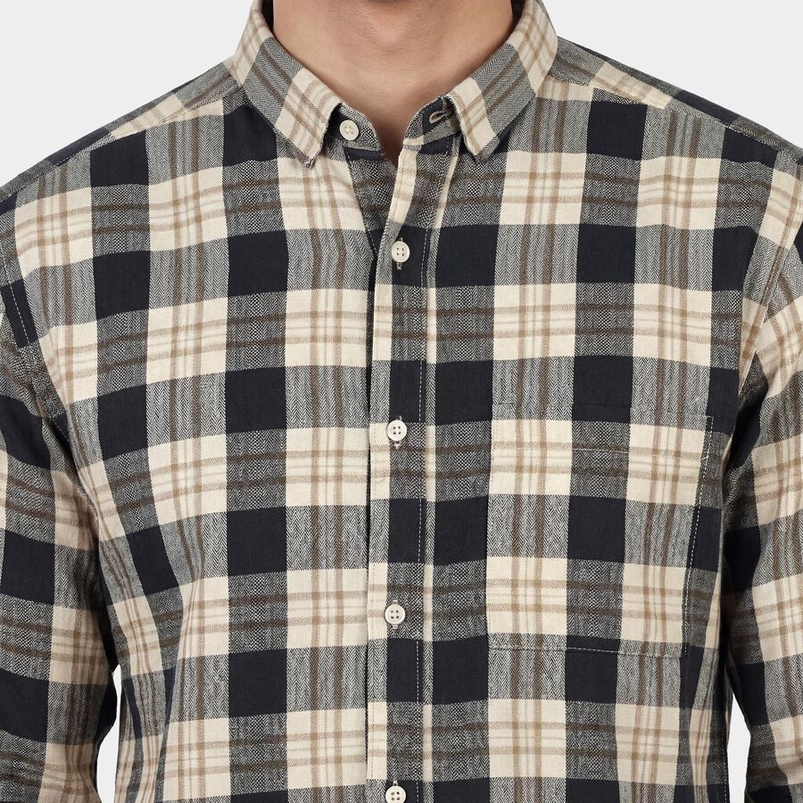 Men's Green Cotton Spread Collar Casual Shirt, गहरा हरा, large