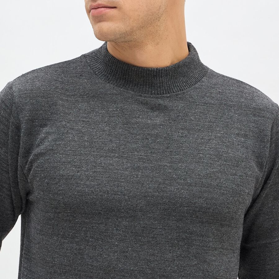 Men's Dark Charcoal High Neck Slim Fit Pullover, Charcoal, large image number null