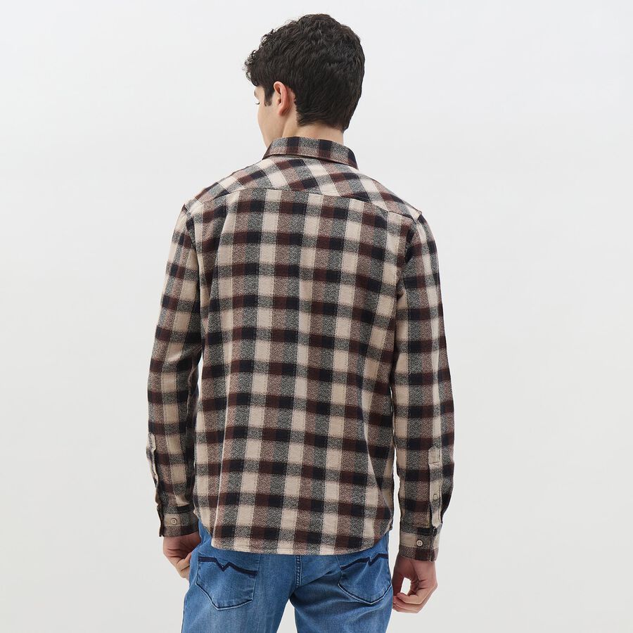 Men's Brown Cotton Classic Collar Casual Shirt, Brown, large