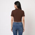 Women Brown Polo Neck Polo T-Shirt, भूरा, small