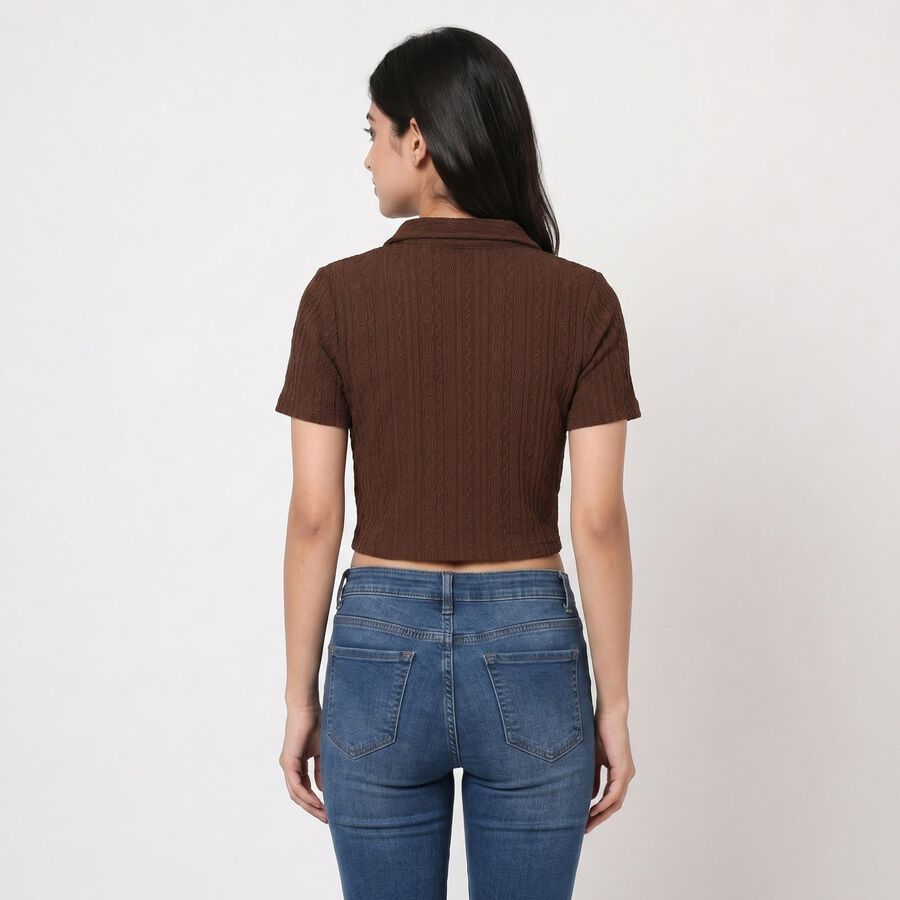 Women Brown Polo Neck Polo T-Shirt, भूरा, large