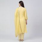 Women's Yellow Notch Neck Printed Straight Kurta, Yellow, small