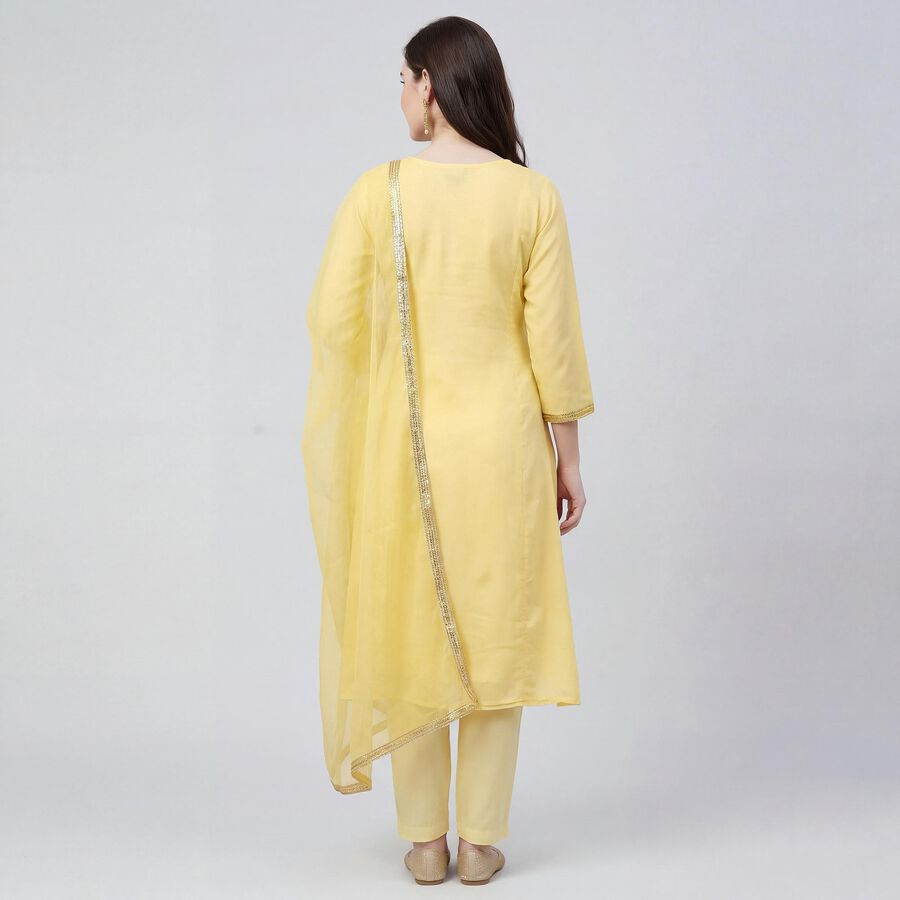 Women's Yellow Notch Neck Printed Straight Kurta, Yellow, large