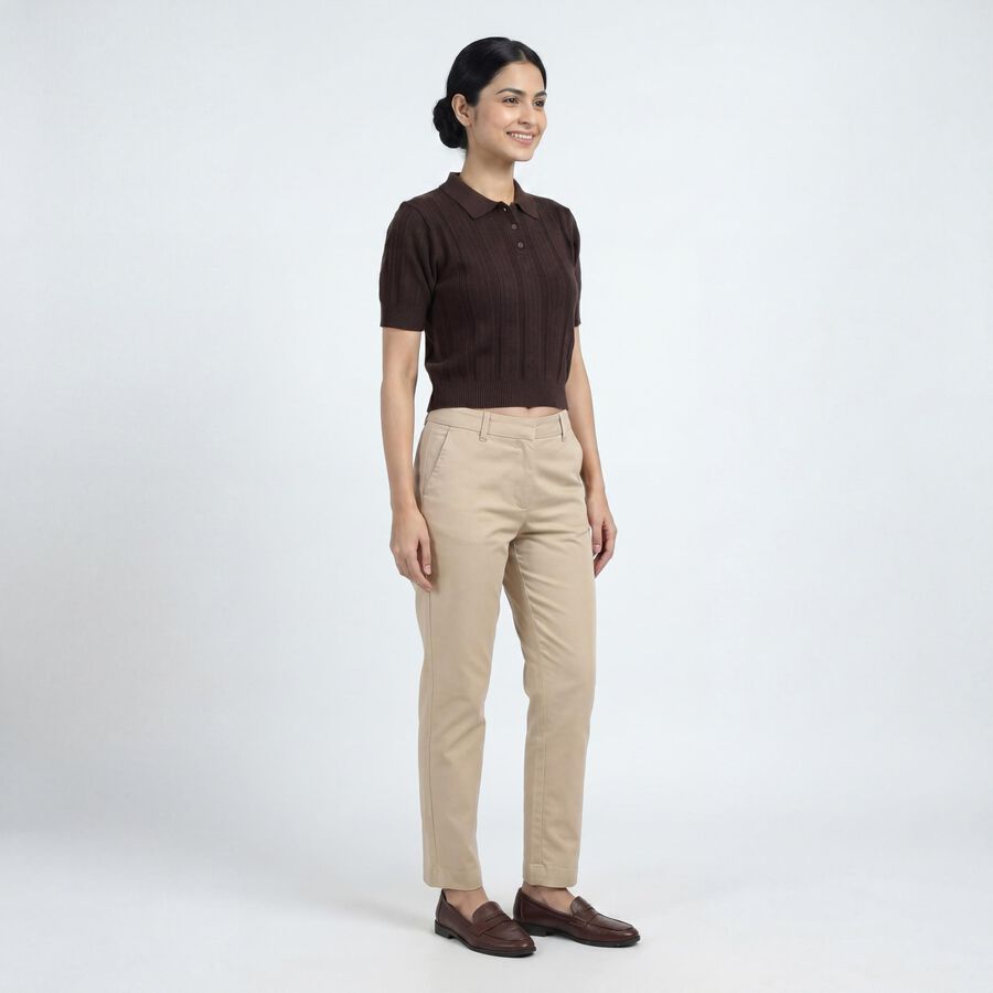 Women's Brown Cotton Top, भूरा, large