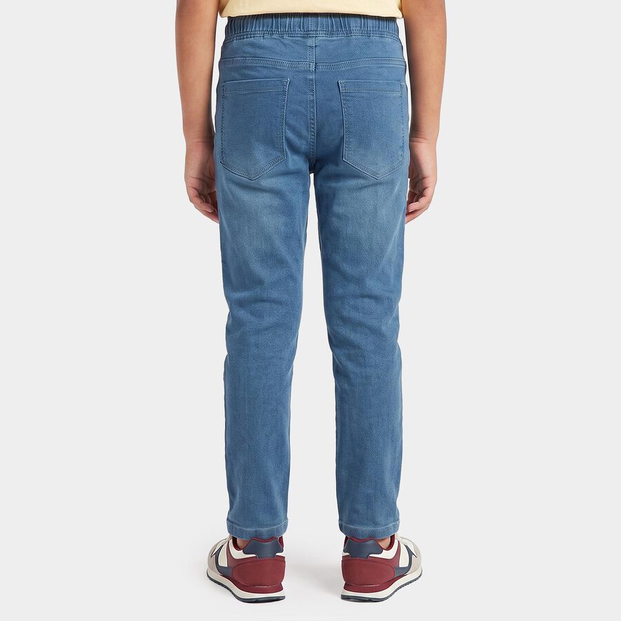 Boys' Blue Straight Fit Drawstring Waist Jeans, Mid Blue, large