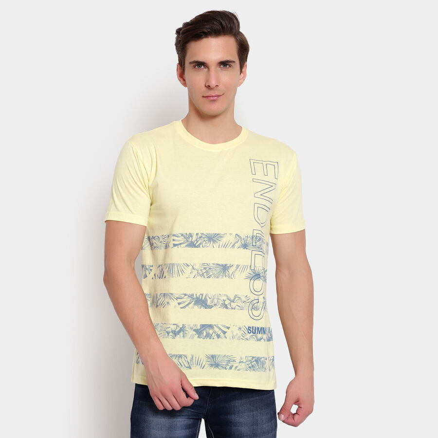 Printed Round Neck T-Shirt, Yellow, large image number null