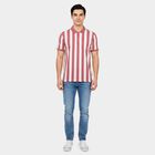 Men's Pink Polo Neck Striped T-Shirt, गुलाबी, small