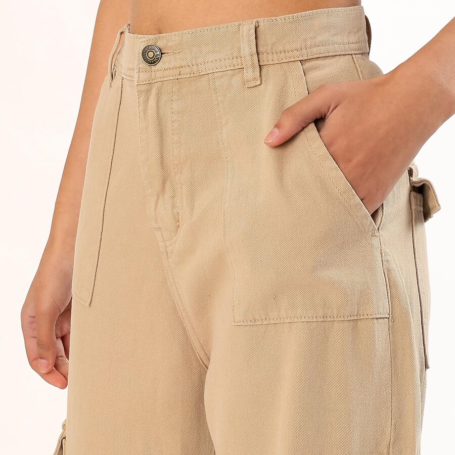 Women's Beige Wide Leg Cargo Jeans, Off White, large