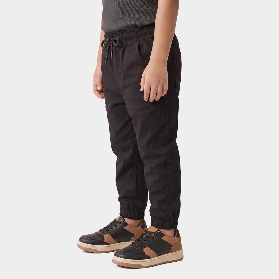 Boys' Black Drawstring Jogger Trousers, काला, large