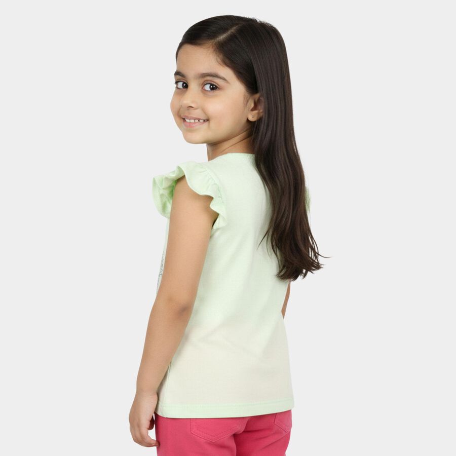 Girls Mint Green Cotton Round Neck Casual T-Shirt, Light Green, large