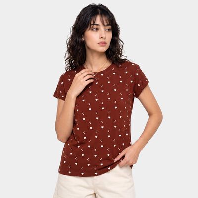 Women's Rust Round Neck Regular T-Shirt