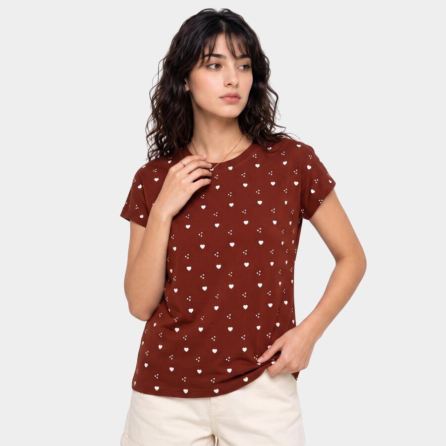 Women's Rust Round Neck Regular T-Shirt, रस्ट, large