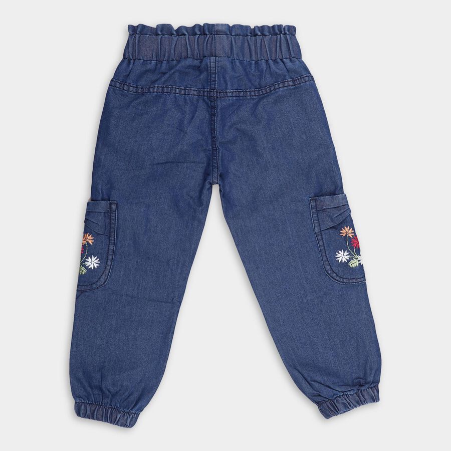 Girls' Stonewashed Blue Regular Fit Embroidered Jeans, Mid Blue, large image number null