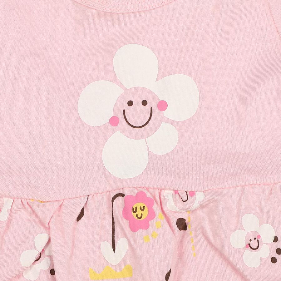 Infants' Pink Floral Printed Fit and Flare Frock, हल्का गुलाबी, large