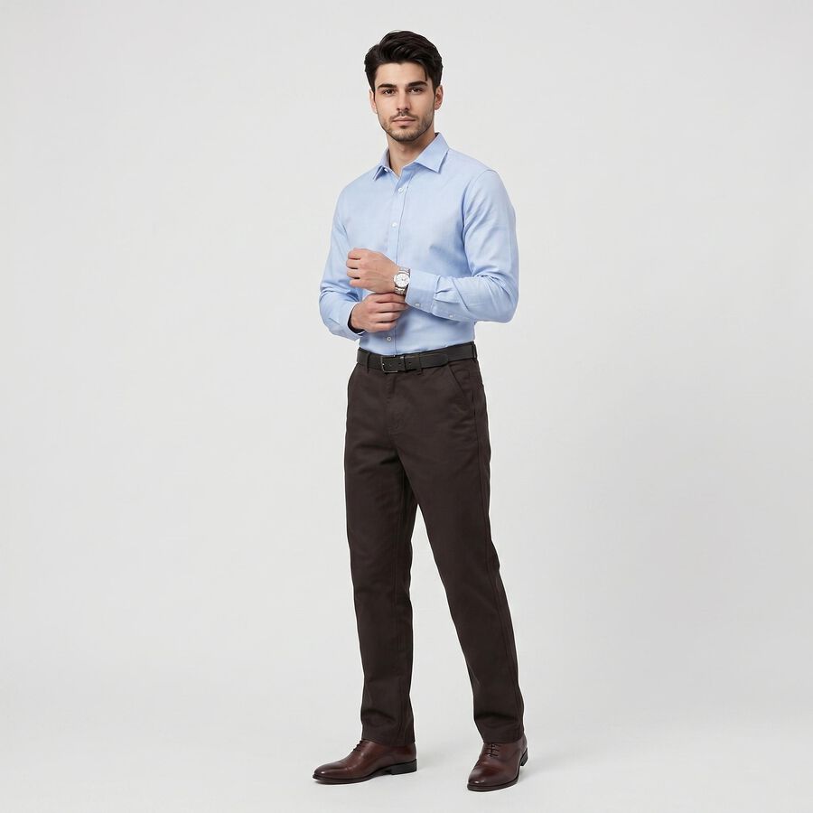 Men's Brown Slim Fit Chino Trousers, Brown, large