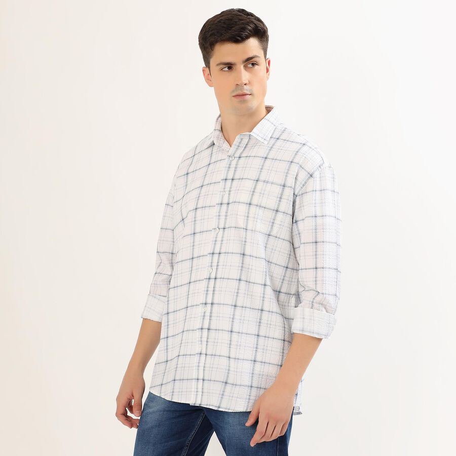Men's White Cotton Classic Collar Casual Shirt, White, large