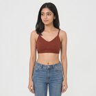 Women's Brown Cotton Blend V-Neck Bralette Bra, Brown, small