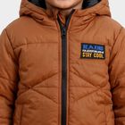 Boys Brown Hooded Puffer Jacket, Brown, small