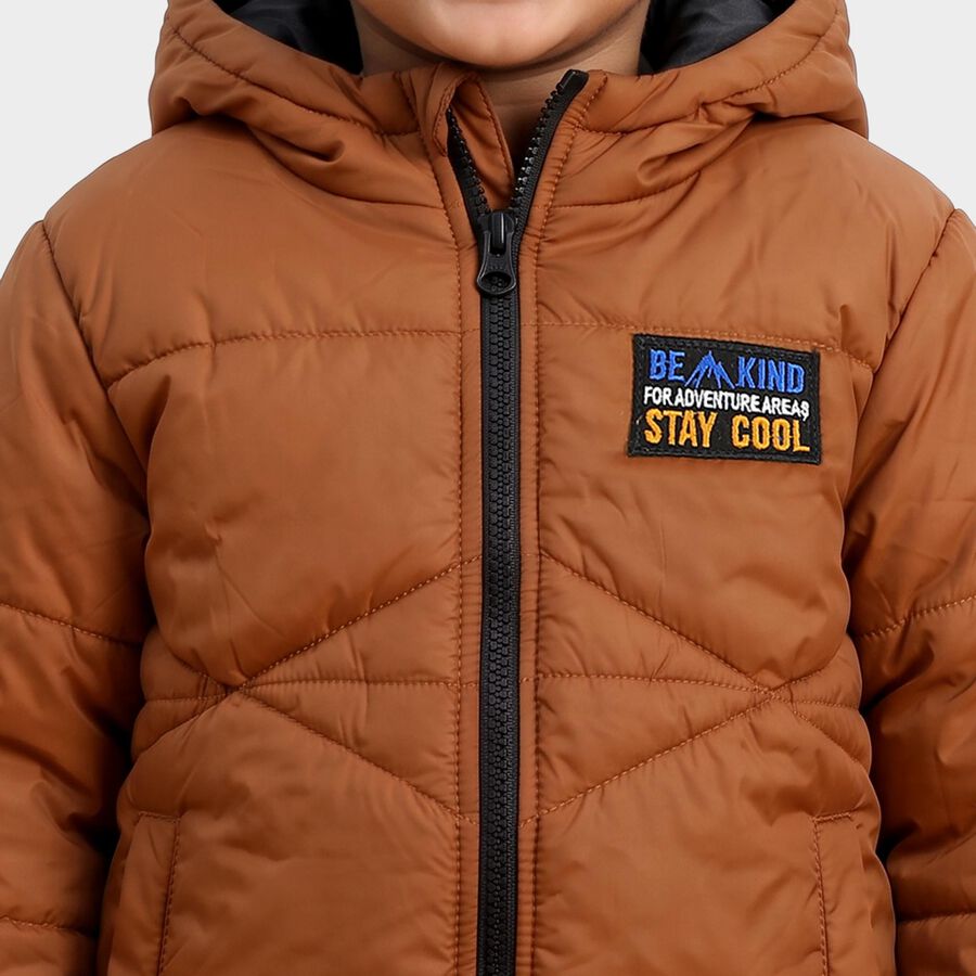 Boys Brown Hooded Puffer Jacket, Brown, large