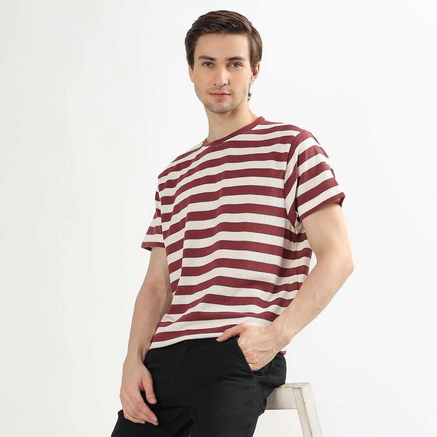 Men's Deep Brick Red Round Neck Casual T-Shirt, Red, large image number null