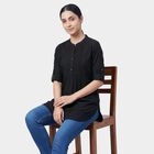 Women's Black V-Neck Printed Kurti, Black, small