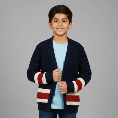 Boys Deep Midnight Navy Blue V-Neck Casual Pullover