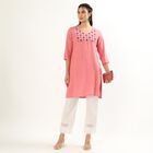 Women's Pink Notch Neck Printed Kurta, Pink, small
