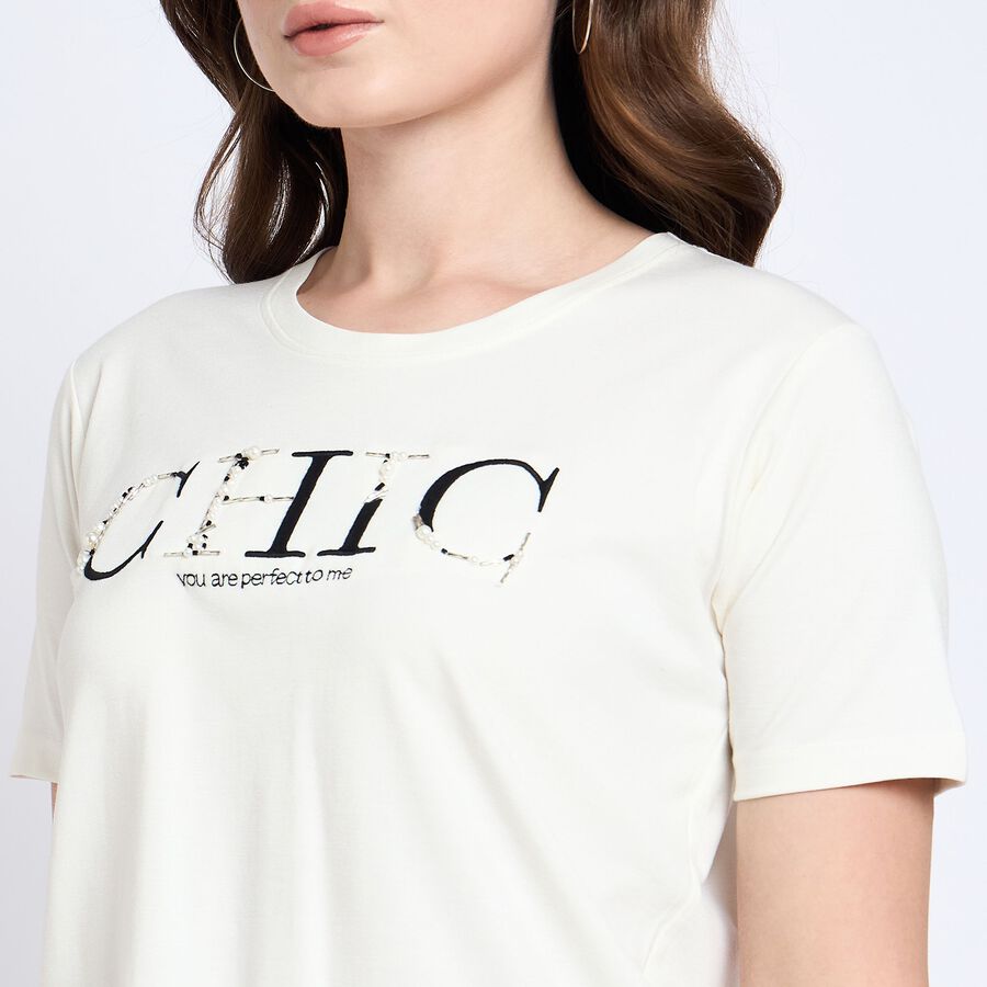 Ladies' Round Neck T-Shirt, ऑफ व्हाइट, large image number null