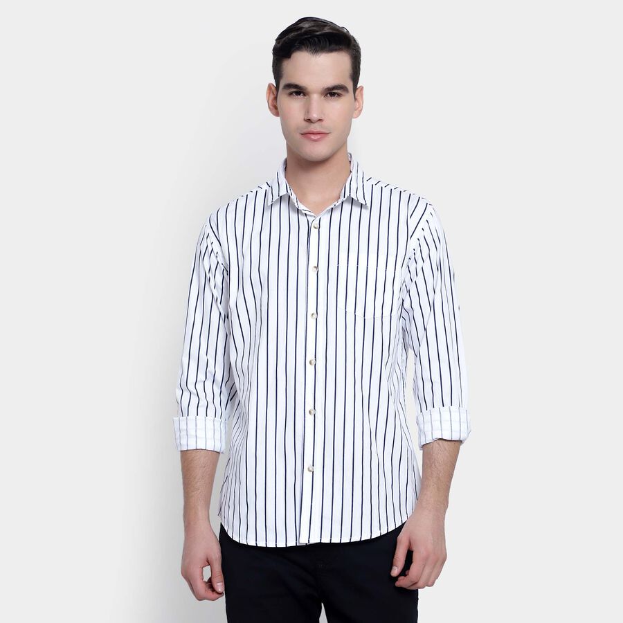 Cotton Stripes Casual Shirt, White, large image number null