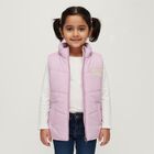 Girls Pastel Pink High Neck Sleeveless Puffer Jacket, Lilac, small image number null