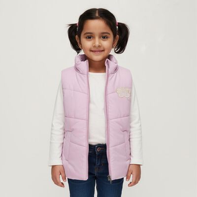 Girls Pastel Pink High Neck Sleeveless Puffer Jacket