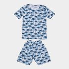 Boys White Cotton Round Neck Solid Night Suit, White, small