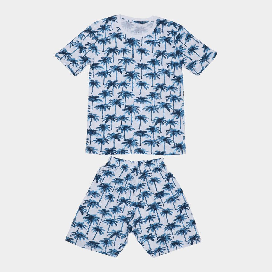 Boys White Cotton Round Neck Solid Night Suit, White, large