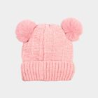Girls' Pink Embroidered Bear Beanie Cap, Light Pink, small