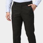 Men's Black Slim Fit Checked Formal Trousers, Black, small