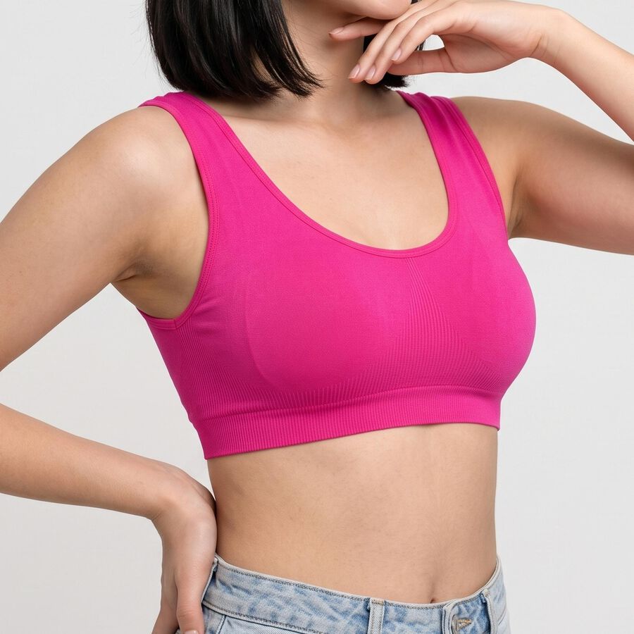 Women's Pink Scoop Neck Sports Bra, Pink, large