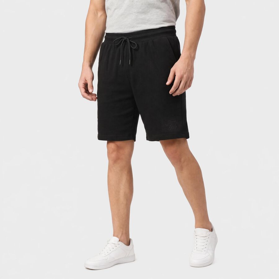 Men's Black Regular Fit Drawstring Bermuda Shorts, काला, large