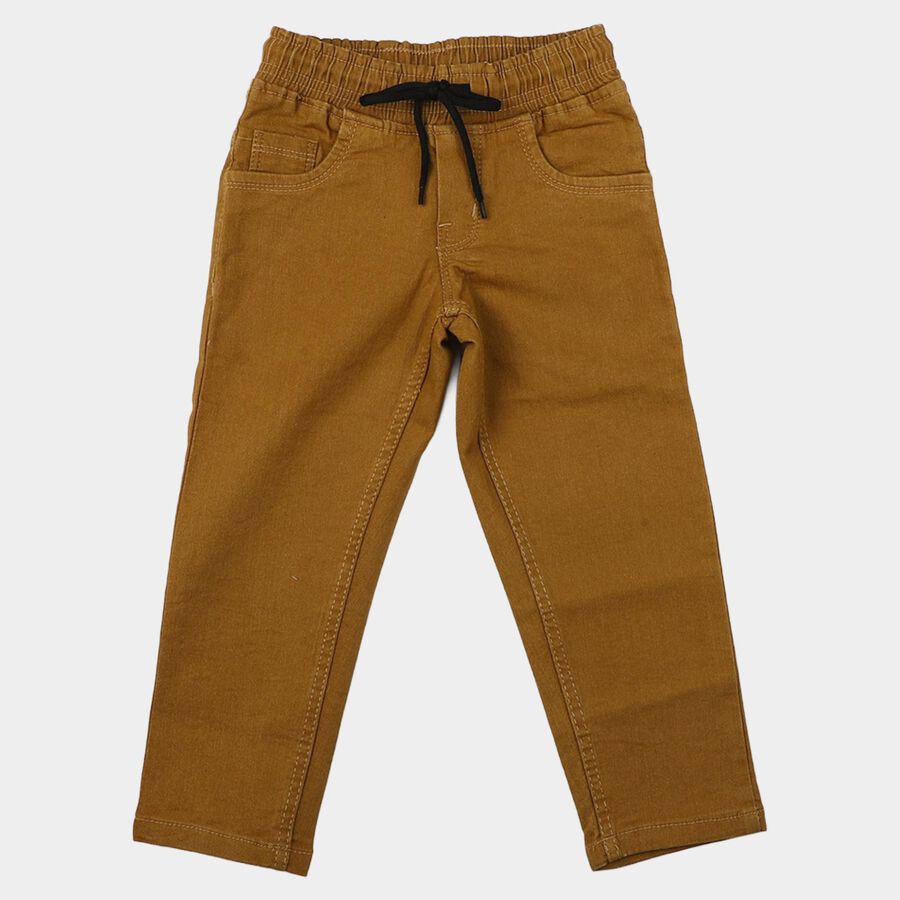 Boys Beige Straight Fit Drawstring Waist Jeans, Beige, large