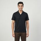 Men's Black Cotton Classic Casual Shirt, काला, small