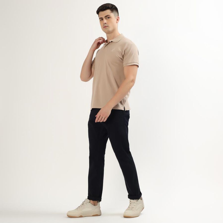 Men's Deep Midnight Navy Slim Fit Flat-Front Casual Trousers, नेवी ब्लू, large