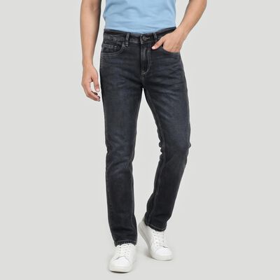 Men's Dark Grey Slim Fit Faded Jeans