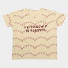 Girls Beige Cotton Round Neck Regular T-Shirt, गहरा पीला, small