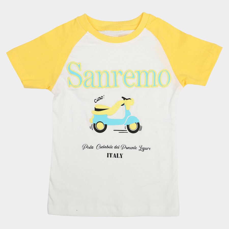 Girls Yellow Cotton Round Neck Casual T-Shirt, पीला, large